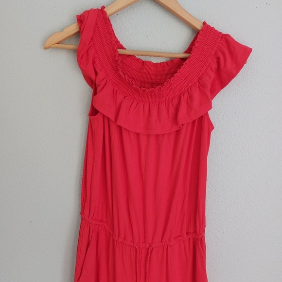RALPH LAUREN Lauren Off The Shoulder Red Cropped Jumpsuit Medium Spring Rare - Picture 6 of 9